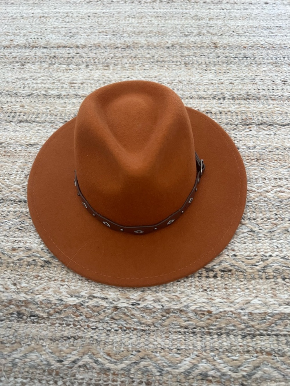 Rust Brown Wool Fedora Hat with Decorative Band